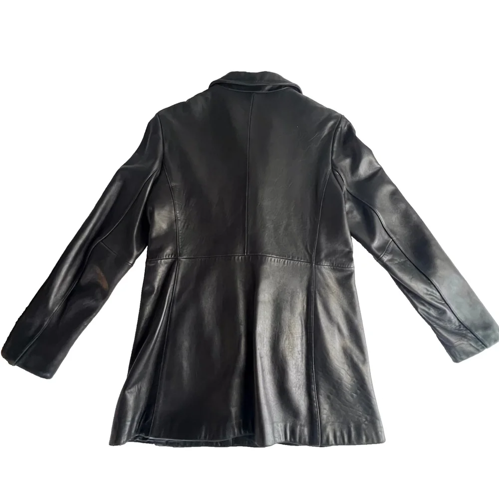 Marc New York Women L Black Genuine Leather Jacket Coat | Pockets, Lined 90s Lux - Picture 3 of 15